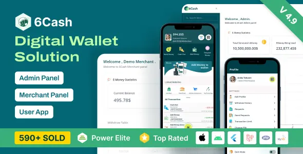 6Cash Digital Wallet Mobile App with Laravel Admin Panel Cover
