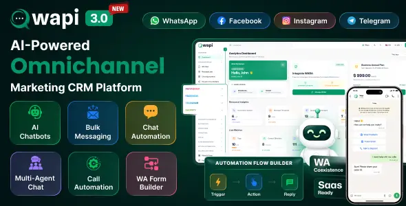 Wapi – WhatsApp CRM SaaS with Chatbot Flow Builder, API Automation & Multi-Tenant System Cover Wapi – WhatsApp CRM SaaS with Chatbot Flow Builder, API Automation & Multi Tenant System Cover