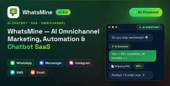 WhatsMine — AI Omnichannel Marketing, Automation & Chatbot SaaS (WhatsApp, Messenger, SMS & Email) Cover WhatsMine — AI Omnichannel Marketing, Automation & Chatbot SaaS (WhatsApp, Messenger, SMS & Email) Cover