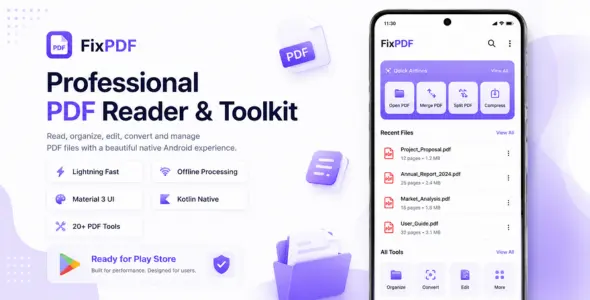 FixPDF - Ultimate Android PDF Tools & Document Utility App (Jetpack Compose, Kotlin, AdMob) Cover FixPDF Ultimate Android PDF Tools & Document Utility App (Jetpack Compose, Kotlin, AdMob) Cover