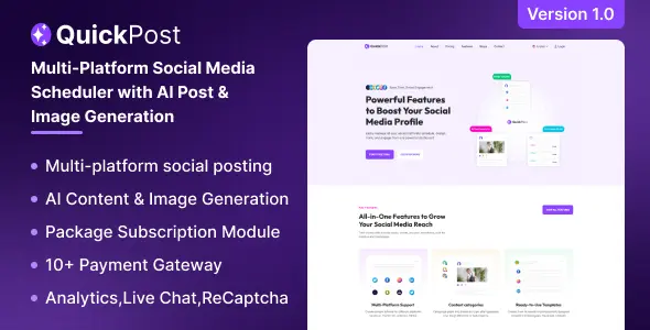 QuickPost - Multi-platform Social Media Scheduler with AI Post & Image Generation Cover QuickPost Multi platform Social Media Scheduler with AI Post & Image Generation Cover