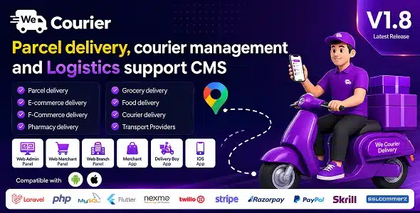 We Courier - Courier & Logistics Management CMS With Merchant and Delivery App Cover We Courier Courier & Logistics Management CMS With Merchant and Delivery App Cover