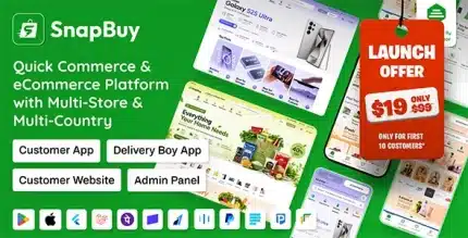 SnapBuy | Hyperlocal Quick Commerce and eCommerce With Flutter App, NextJs PWA Web and Laravel Panel Cover