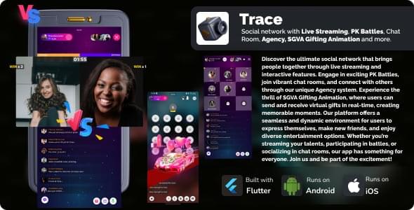 Trace social network with Live Streaming, PK battles, Chat room, Agency and more - Image 1